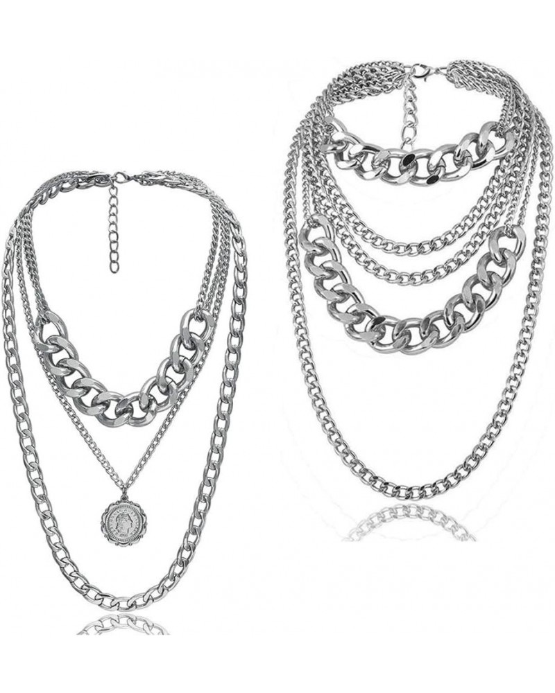 Punk Chain Chunky Necklaces for women Multilayer Collar Necklace Silver type s2 $10.19 Necklaces