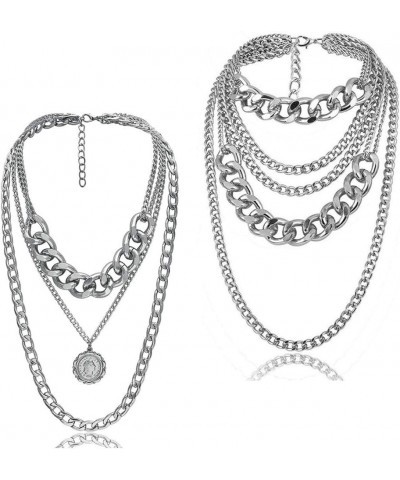 Punk Chain Chunky Necklaces for women Multilayer Collar Necklace Silver type s2 $10.19 Necklaces