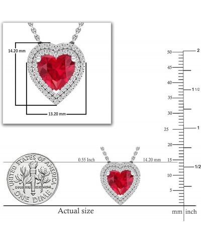 8 MM Heart Lab Created Gemstone & 0.25 ctw Round Diamond Heart Double Halo Pendant for Ladies with 18 inch Chain in Gold Meta...