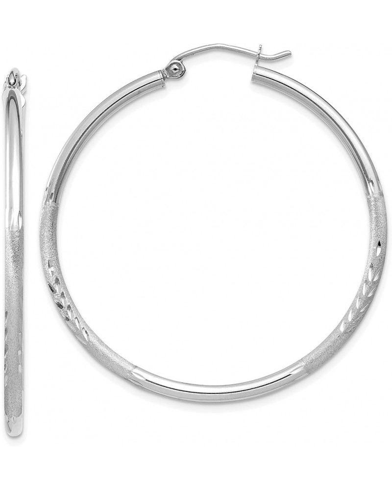 2mm Satin Diamond-Cut Patterned Classic Hoop Earrings in Real 14k White Gold 40mm $89.25 Earrings