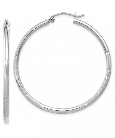 2mm Satin Diamond-Cut Patterned Classic Hoop Earrings in Real 14k White Gold 40mm $89.25 Earrings