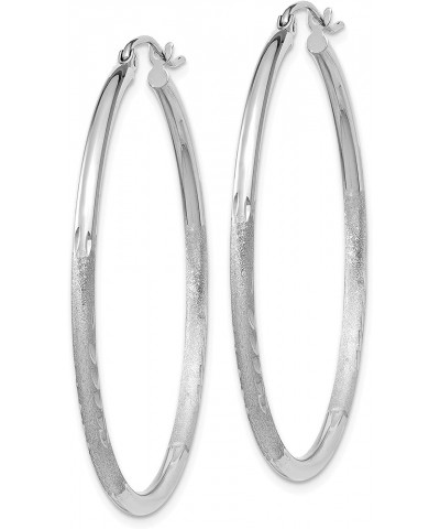 2mm Satin Diamond-Cut Patterned Classic Hoop Earrings in Real 14k White Gold 40mm $89.25 Earrings