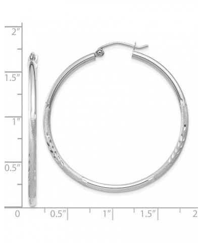 2mm Satin Diamond-Cut Patterned Classic Hoop Earrings in Real 14k White Gold 40mm $89.25 Earrings