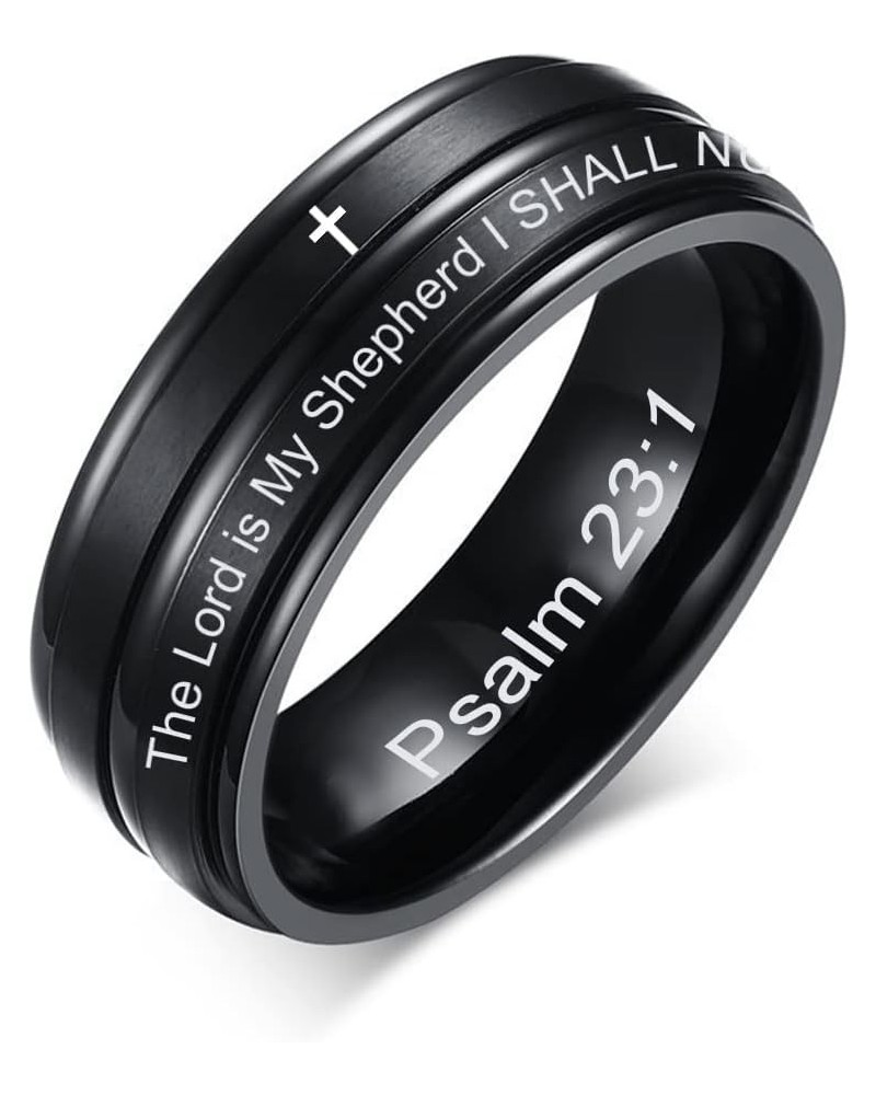 SHNIAN Christian Religious Ring Grooved Center Step Edge Scripture Ring Customize Engraved Comfortable Fit Bible Cross Inspir...