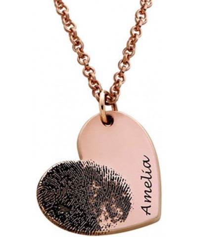 Custom Fingerprint Necklace Personalized Heart Pendant Gift For Mother's Day Engraved Golden Jewelry rose gold $15.59 Necklaces