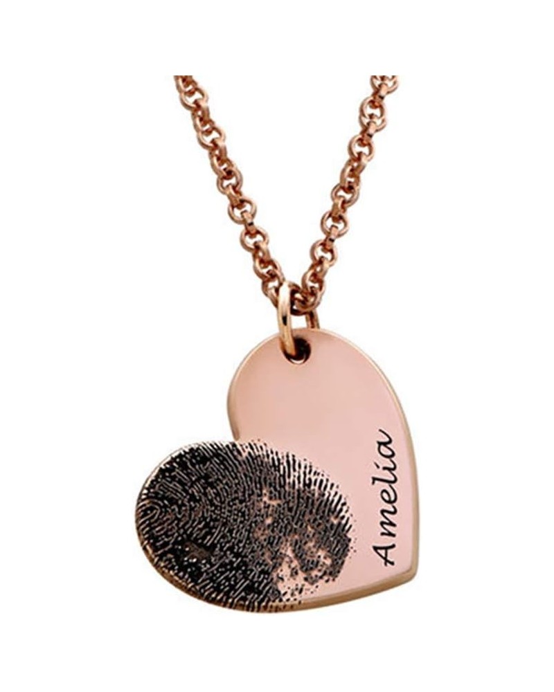 Custom Fingerprint Necklace Personalized Heart Pendant Gift For Mother's Day Engraved Golden Jewelry rose gold $15.59 Necklaces