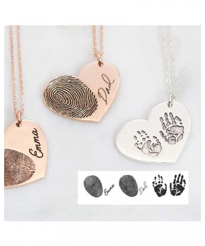 Custom Fingerprint Necklace Personalized Heart Pendant Gift For Mother's Day Engraved Golden Jewelry rose gold $15.59 Necklaces