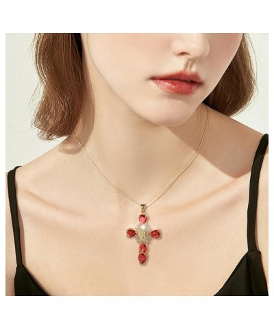 Women Crystal Zircon Cross Necklace Fashion Charming Virgin Pendant Chain Luxury Female Jewelry Red One Size $6.59 Necklaces