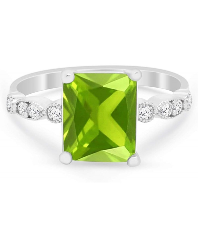 Art Deco Shank Radiant Cut Cubic Zirconia Accent 925 Sterling Silver Wedding Engagement Ring Simulated Peridot Cubic Zirconia...