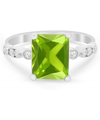 Art Deco Shank Radiant Cut Cubic Zirconia Accent 925 Sterling Silver Wedding Engagement Ring Simulated Peridot Cubic Zirconia...