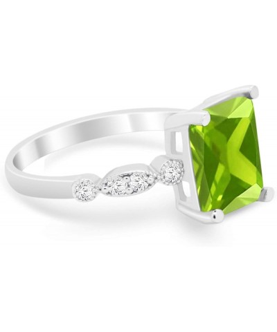 Art Deco Shank Radiant Cut Cubic Zirconia Accent 925 Sterling Silver Wedding Engagement Ring Simulated Peridot Cubic Zirconia...