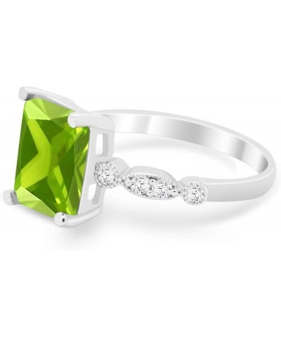 Art Deco Shank Radiant Cut Cubic Zirconia Accent 925 Sterling Silver Wedding Engagement Ring Simulated Peridot Cubic Zirconia...