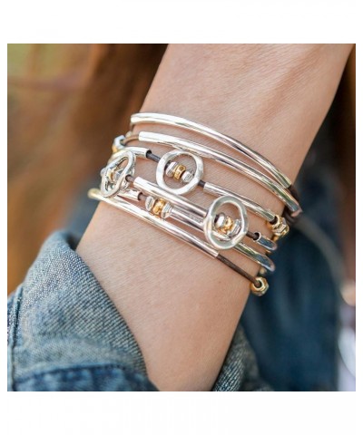 Beth Silver Wrap Bracelet Necklace With Silver Discs Gold Beads and Natural Brown Gray Leather LARGE $45.50 Bracelets