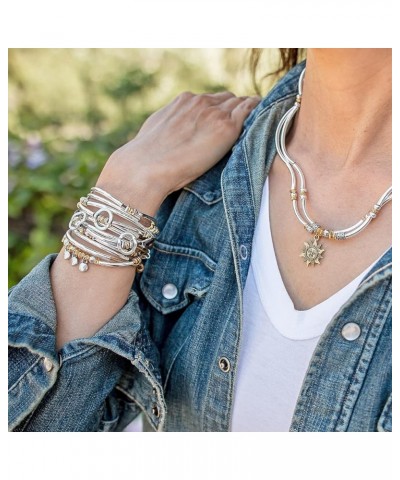 Beth Silver Wrap Bracelet Necklace With Silver Discs Gold Beads and Natural Brown Gray Leather LARGE $45.50 Bracelets