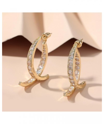 Cross Curved Earrings Zircon Gold Silver Plated Wrapped Linear Chic Rhinestone Dangle Drop Earrings for Women Teen Girls Stic...