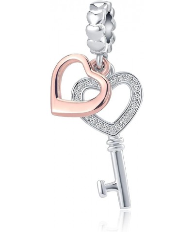 Womens Rose Gold Key to My Infinity Rings Heart Charm Dangle Bead Charms for Bracelets Key to My Heart $7.41 Bracelets