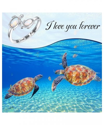 925-Sterling-Silver Opal /Turquoise Sea Turtle/Dolphin/Sea Life Ring - Inspirational I Love You Forever Adjustable Open Natur...