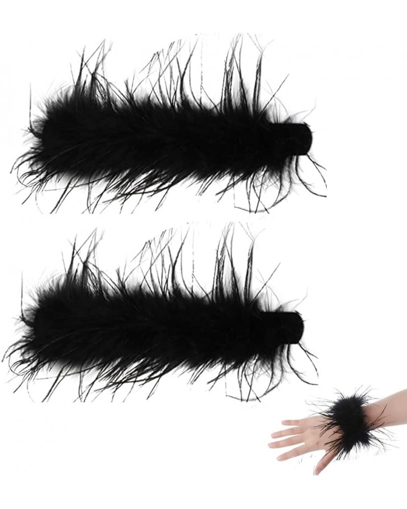 2pcs Feather Slap Bracelets For Women, Feather Cuffs Feather Slap Bracelet White Black Hair Accessories Slap Decoration Sleev...