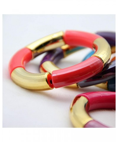 Bamboo Tube Elastic Bracelet Colorful Resin Stretchable Round Curved Tube Bead Bangle for Women Girls Jewelry Gift Green $5.9...