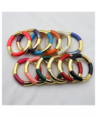 Bamboo Tube Elastic Bracelet Colorful Resin Stretchable Round Curved Tube Bead Bangle for Women Girls Jewelry Gift Green $5.9...