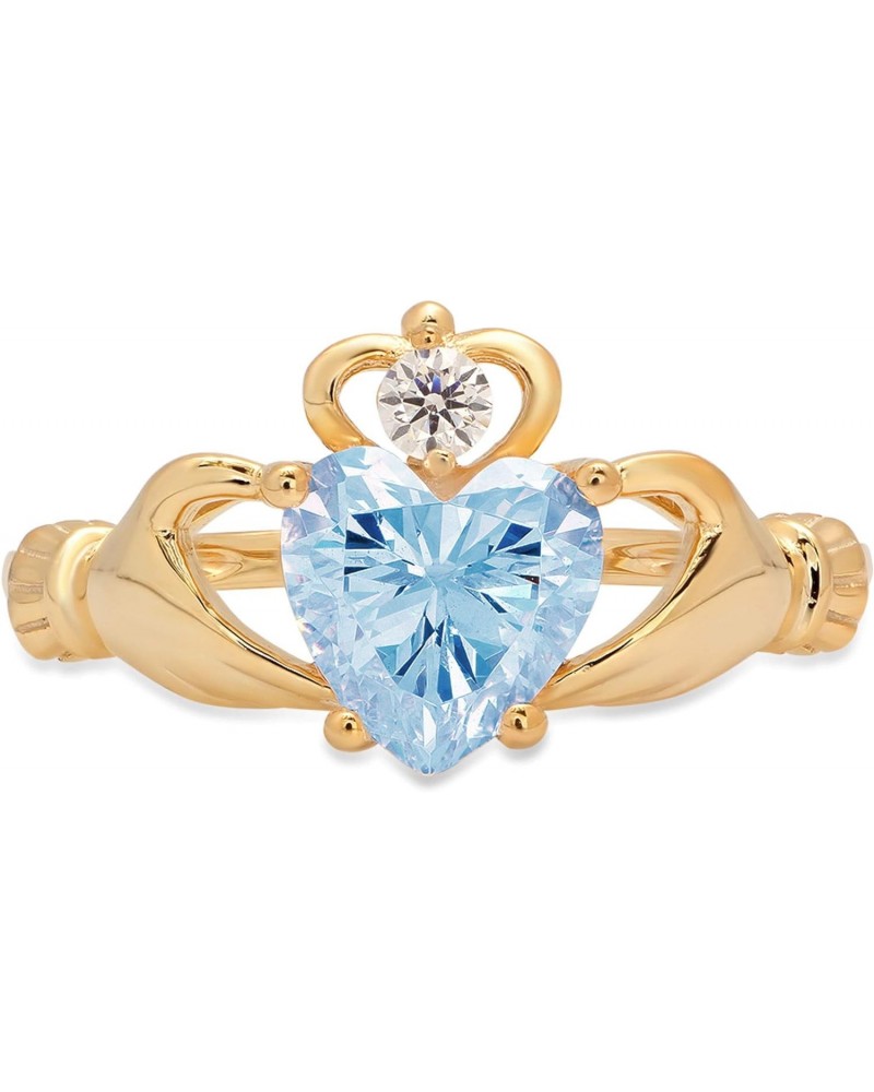 1.52ct Heart Cut Irish Celtic Claddagh Solitaire Natural Sky Blue Topaz gemstone designer Modern Ring 14k Yellow Gold $128.94...