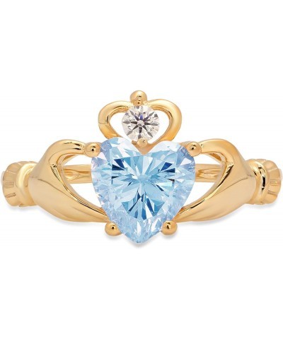 1.52ct Heart Cut Irish Celtic Claddagh Solitaire Natural Sky Blue Topaz gemstone designer Modern Ring 14k Yellow Gold $128.94...