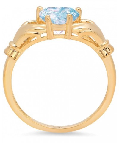 1.52ct Heart Cut Irish Celtic Claddagh Solitaire Natural Sky Blue Topaz gemstone designer Modern Ring 14k Yellow Gold $128.94...