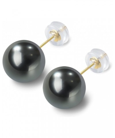 18K Yellow Gold AAA Round South Sea Tahitian Cultured Black 8-9mm Pearl Stud Earrings for Women $83.21 Earrings