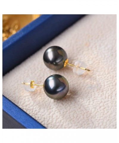 18K Yellow Gold AAA Round South Sea Tahitian Cultured Black 8-9mm Pearl Stud Earrings for Women $83.21 Earrings