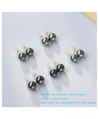 18K Yellow Gold AAA Round South Sea Tahitian Cultured Black 8-9mm Pearl Stud Earrings for Women $83.21 Earrings