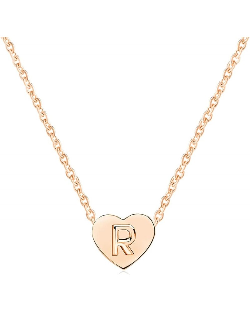 Tiny Love Heart Alphabet A-Z Initial Name Letter Pendant Necklaces for Women Girls Rose Gold Chokers Birthday Anniversary Fri...