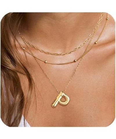 Balloon Initial Necklace Bubble Letter Necklace Gold Initial Letter Necklaces for Women Girls Layered Chunky Gold Name Alphab...