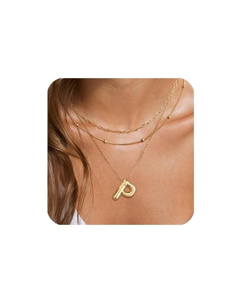 Balloon Initial Necklace Bubble Letter Necklace Gold Initial Letter Necklaces for Women Girls Layered Chunky Gold Name Alphab...