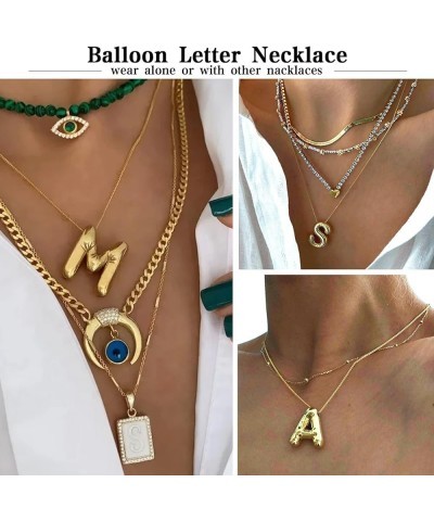 Balloon Initial Necklace Bubble Letter Necklace Gold Initial Letter Necklaces for Women Girls Layered Chunky Gold Name Alphab...