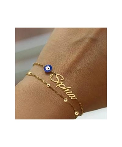 Personalized Gold Evil Eye Bracelet Custom Name Bracelets 18k Gold Plated Link Bracelets for Women Birthday Gifts for Mom Fri...