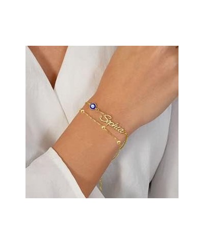 Personalized Gold Evil Eye Bracelet Custom Name Bracelets 18k Gold Plated Link Bracelets for Women Birthday Gifts for Mom Fri...