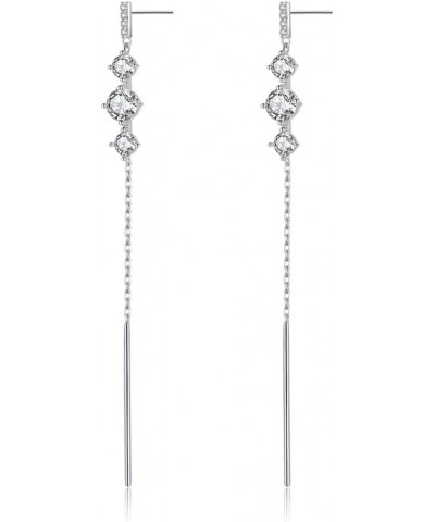 925 Sterling Silver CZ Dangle Earrings Chain for Women Teen Girls Long Dangle Earrings Tassel with Snake Chain Backs D-Shiny ...