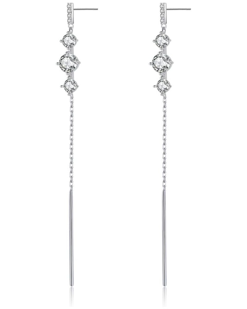 925 Sterling Silver CZ Dangle Earrings Chain for Women Teen Girls Long Dangle Earrings Tassel with Snake Chain Backs D-Shiny ...