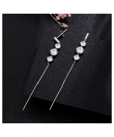 925 Sterling Silver CZ Dangle Earrings Chain for Women Teen Girls Long Dangle Earrings Tassel with Snake Chain Backs D-Shiny ...