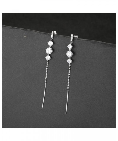 925 Sterling Silver CZ Dangle Earrings Chain for Women Teen Girls Long Dangle Earrings Tassel with Snake Chain Backs D-Shiny ...