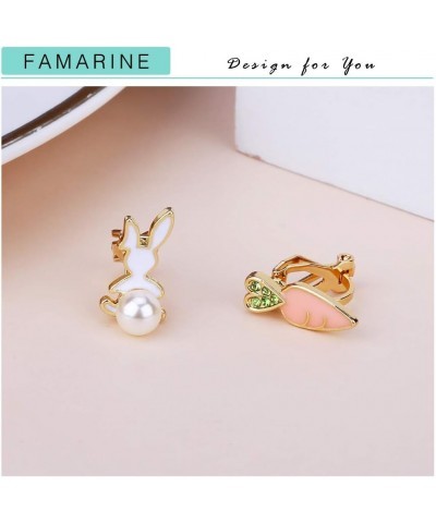 Easter Clip Earrings Rabbit Clip On Earrings Crystal Pearl Bunny Earring for Women Gift White Bunny $9.00 Earrings