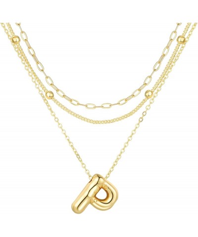 Balloon Initial Necklace Bubble Letter Necklace Gold Initial Letter Necklaces for Women Girls Layered Chunky Gold Name Alphab...