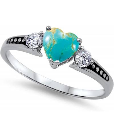 CHOOSE YOUR COLOR Sterling Silver Heart Promise Ring Blue Copper Natural Turquoise Cabochon $24.70 Rings