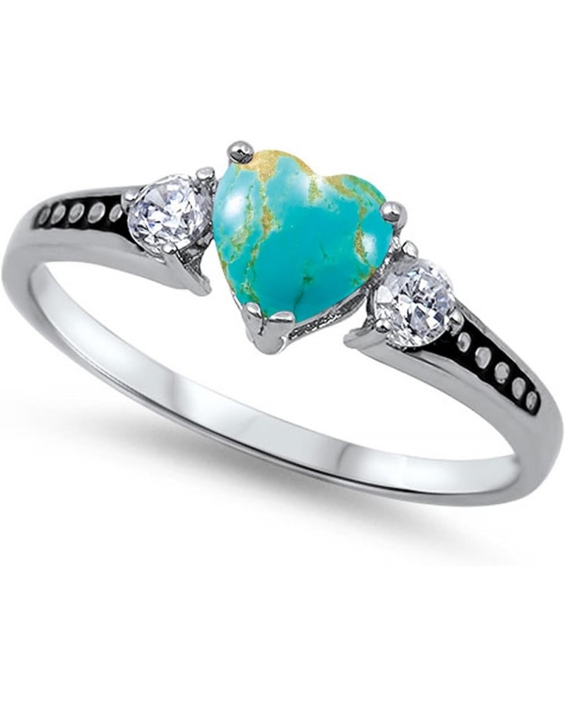 CHOOSE YOUR COLOR Sterling Silver Heart Promise Ring Blue Copper Natural Turquoise Cabochon $24.70 Rings