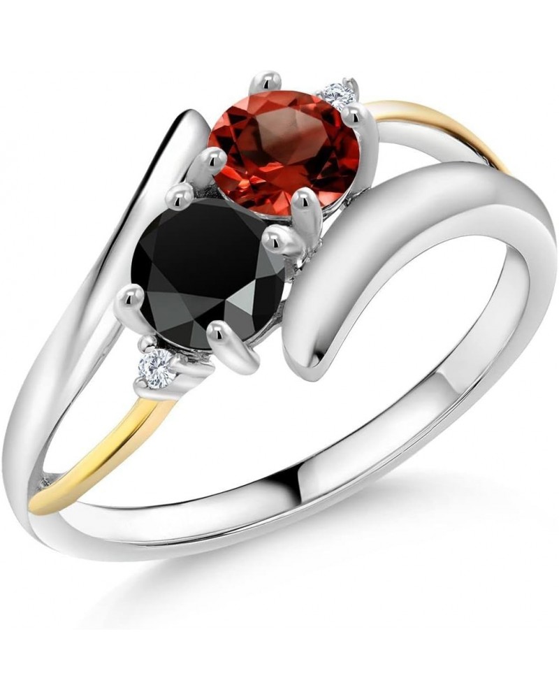 1.50 Ct Round Red Garnet Black Onyx 925 Silver and 10K Yellow Gold Lab Grown Diamond 2 Stone Crossover Ring $52.25 Rings