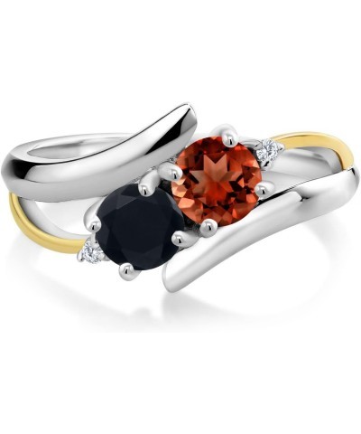 1.50 Ct Round Red Garnet Black Onyx 925 Silver and 10K Yellow Gold Lab Grown Diamond 2 Stone Crossover Ring $52.25 Rings