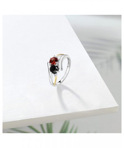 1.50 Ct Round Red Garnet Black Onyx 925 Silver and 10K Yellow Gold Lab Grown Diamond 2 Stone Crossover Ring $52.25 Rings