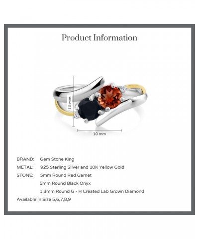 1.50 Ct Round Red Garnet Black Onyx 925 Silver and 10K Yellow Gold Lab Grown Diamond 2 Stone Crossover Ring $52.25 Rings