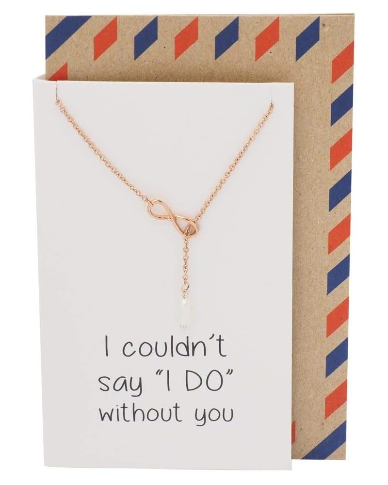 Handmade Maid of Honor Gift, Infinity and Pearl Lariat Necklaces, Bridesmaids Necklace with Greeting Card, Rose Gold Tone $17...