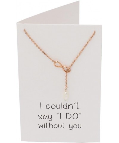 Handmade Maid of Honor Gift, Infinity and Pearl Lariat Necklaces, Bridesmaids Necklace with Greeting Card, Rose Gold Tone $17...